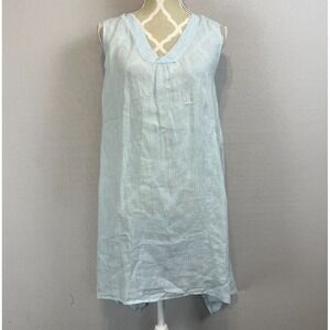 MATCH POINT Sleeveless 100% Linen Dress Size S Light Blue‎ Faux Wrap Back